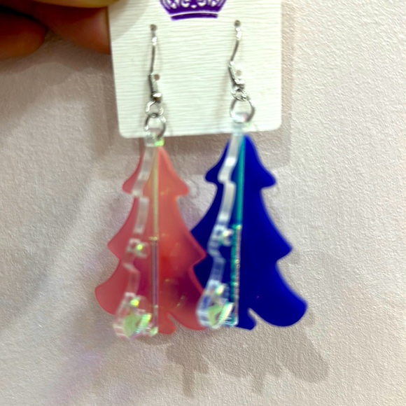 Acrylic Glitter Christmas Tree Stud Dangle Earrings - Picture 2 of 16